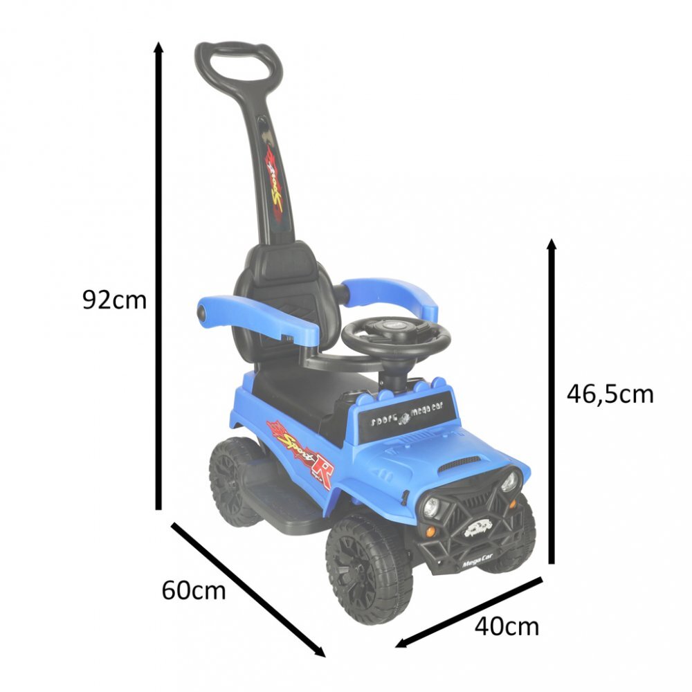 Ikonka Masinuta de impins pentru copii cu maner si bara de siguranta detasabile cu sunete si lumini dimensiune 46.5 x 40 x 60 x 92 cm Sport Blue