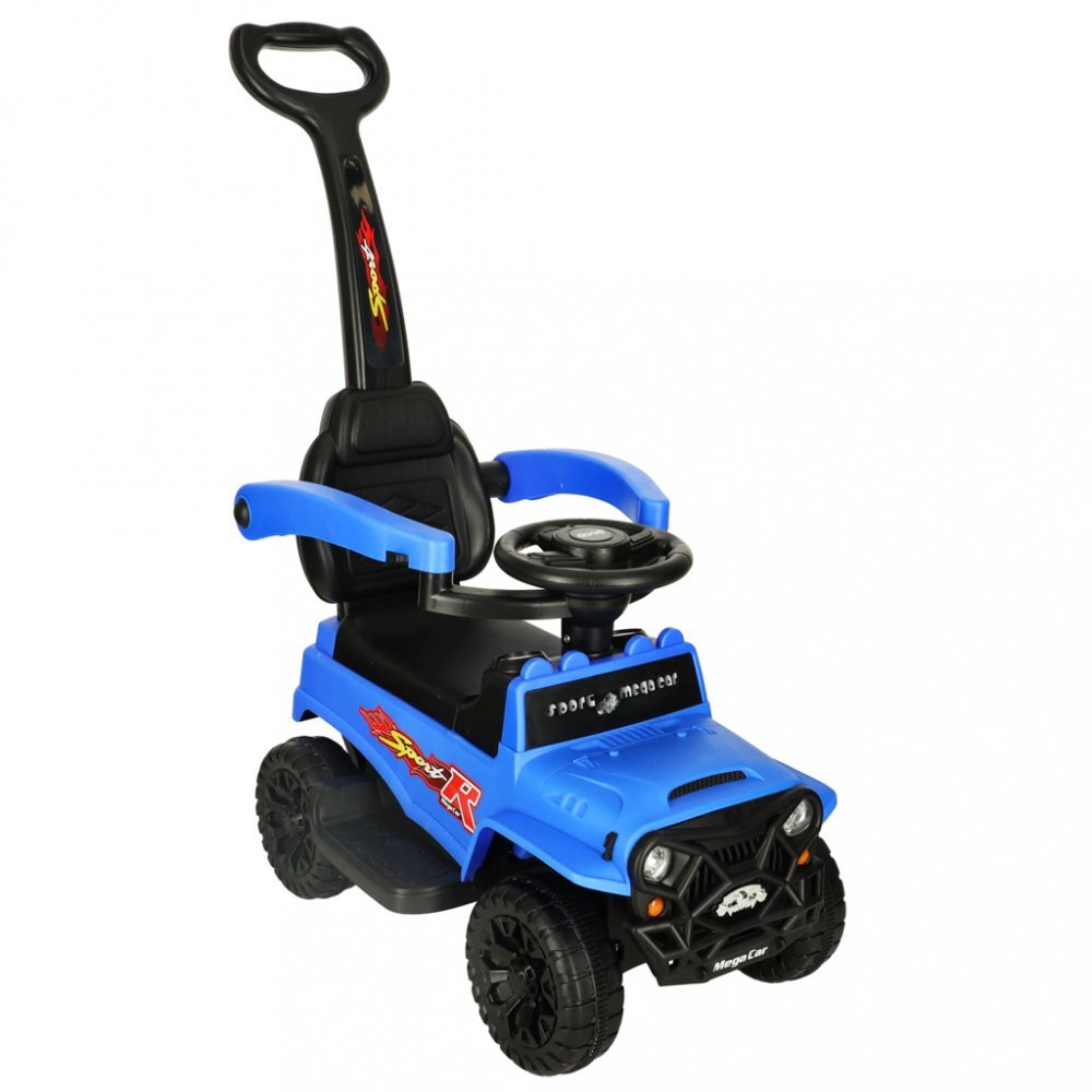 Ikonka Masinuta de impins pentru copii cu maner si bara de siguranta detasabile cu sunete si lumini dimensiune 46.5 x 40 x 60 x 92 cm Sport Blue