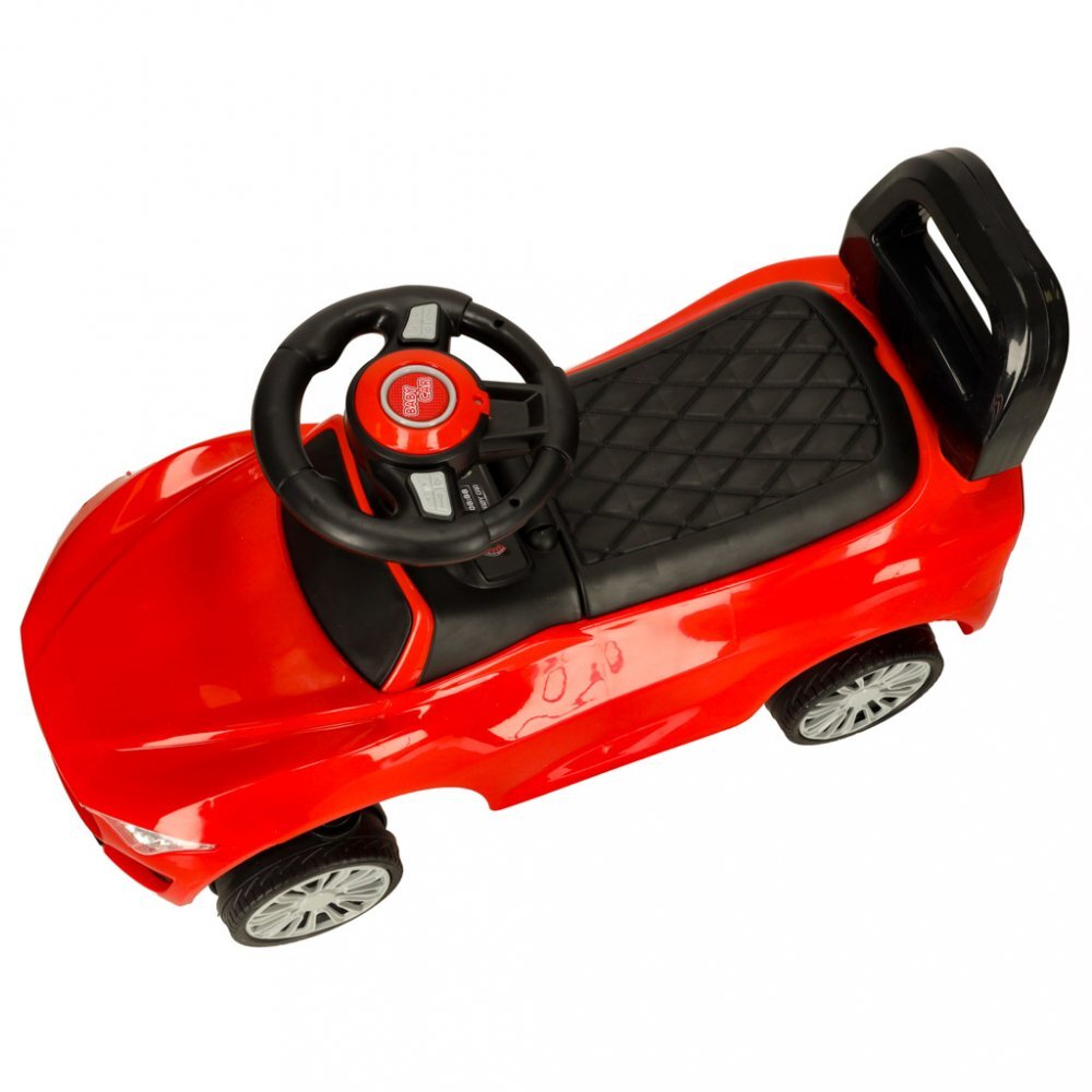 Ikonka Masinuta pentru copii fara pedale Red Baby Car cu sunete si lumini spatar inalt cu posibilitatea de impingere spatiu de depozitare 3-6 ani greutate maxima admisa 30 kg