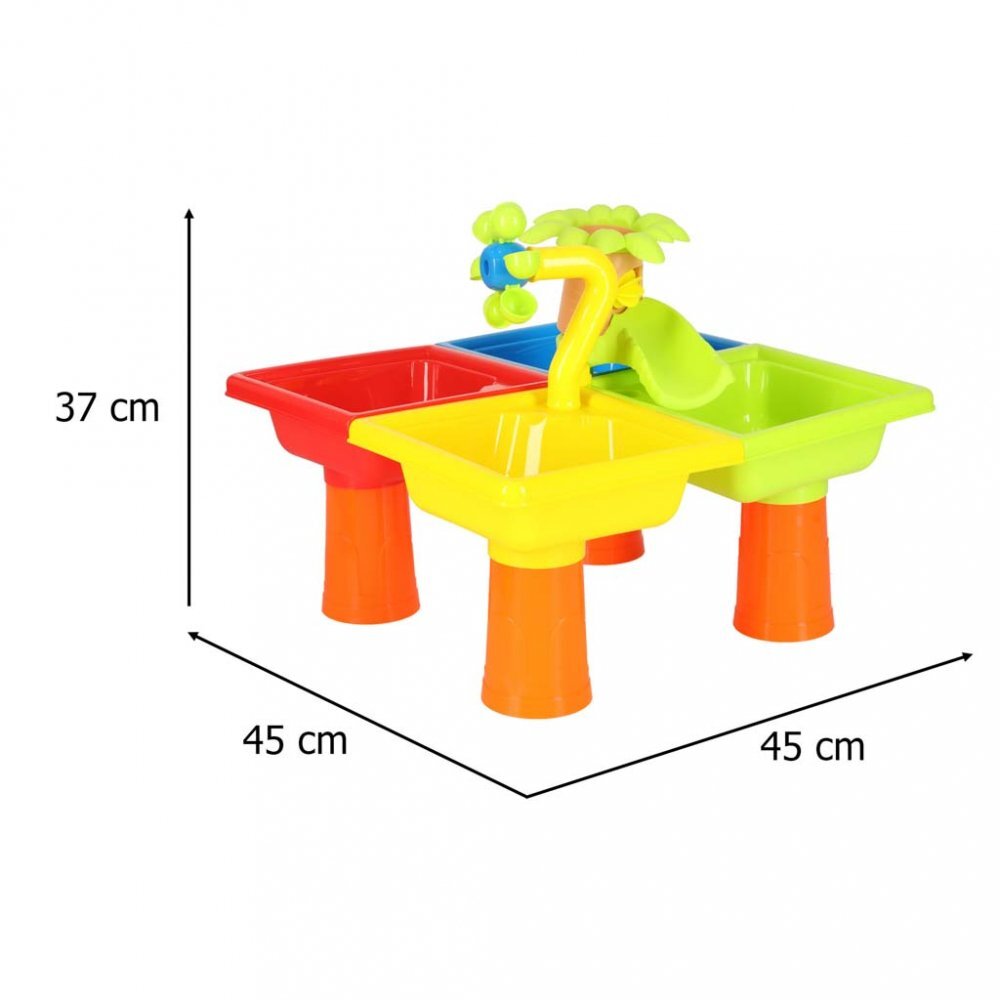 Ikonka Masuta de activitati multicolor pentru joaca cu apa si nisip include 24 accesorii dimensiune 45 x 45 x 37 cm