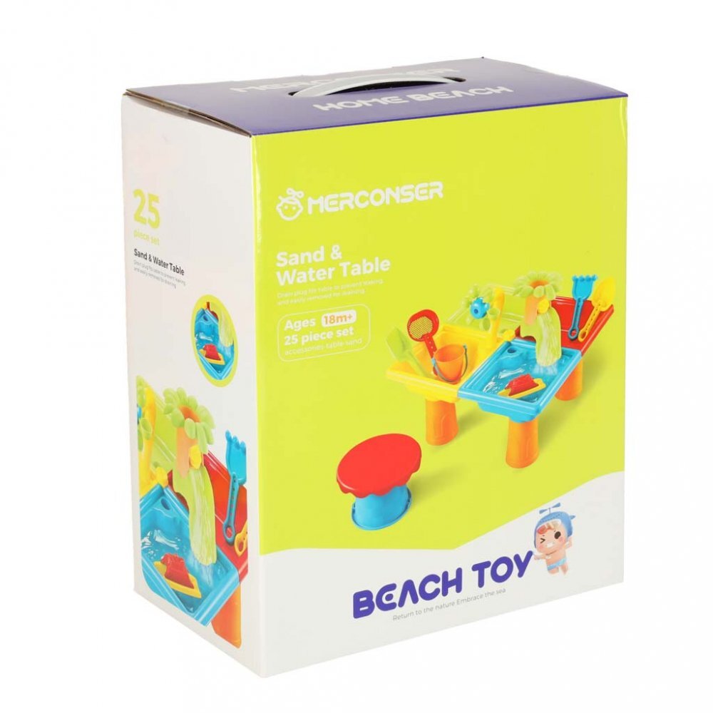 Ikonka Masuta de activitati multicolor pentru joaca cu apa si nisip include 24 accesorii dimensiune 45 x 45 x 37 cm