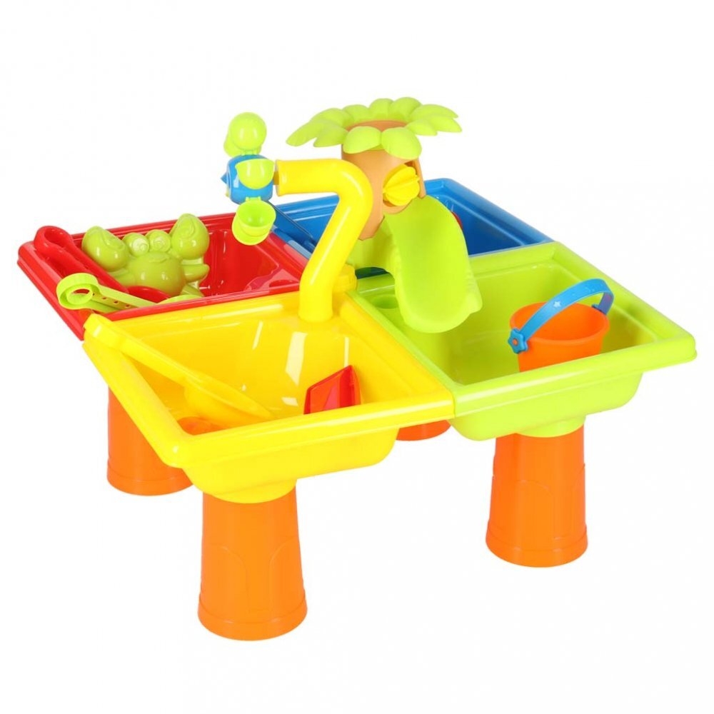 Ikonka Masuta de activitati multicolor pentru joaca cu apa si nisip include 24 accesorii dimensiune 45 x 45 x 37 cm