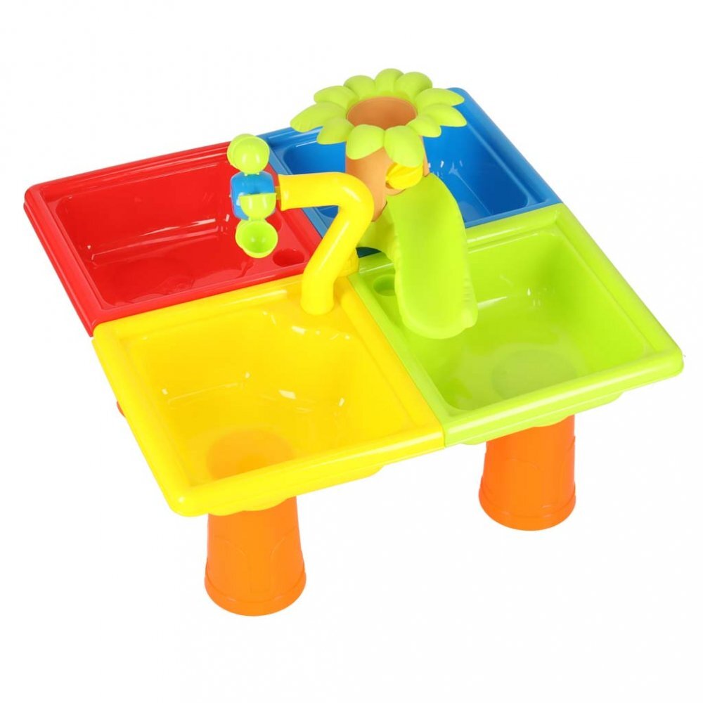 Ikonka Masuta de activitati multicolor pentru joaca cu apa si nisip include 24 accesorii dimensiune 45 x 45 x 37 cm