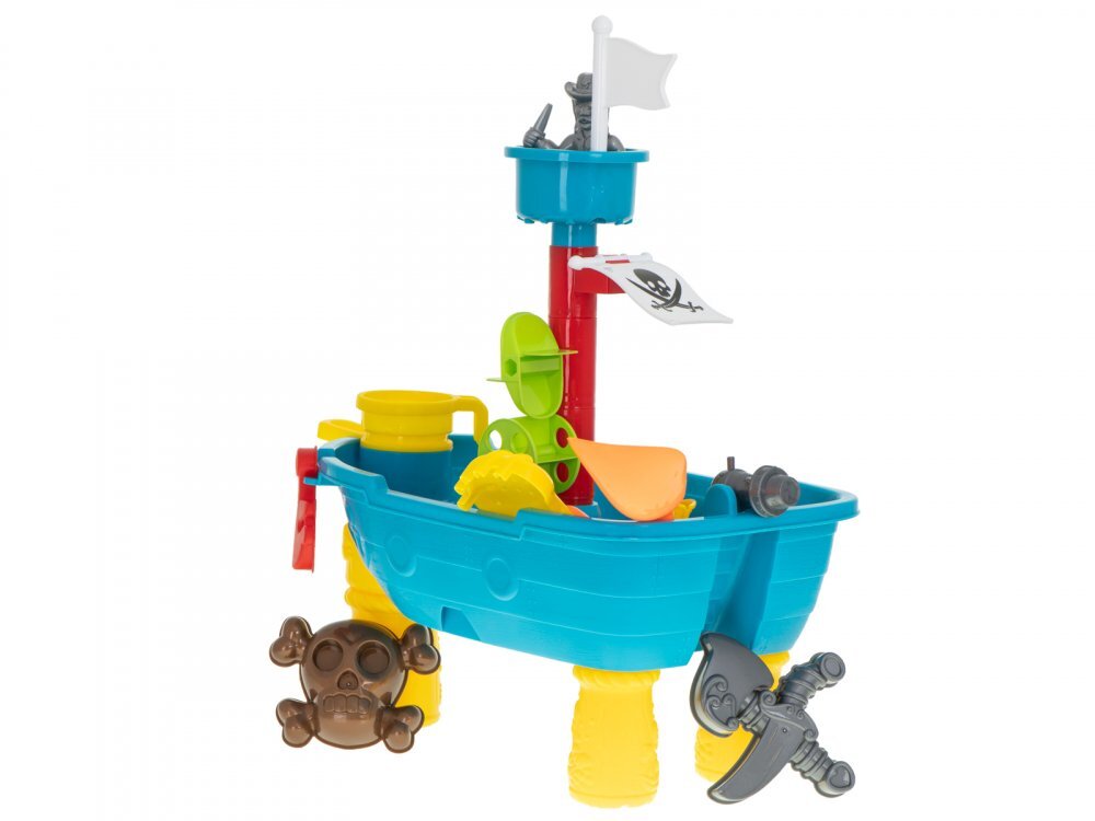 Ikonka Masuta de joaca pentru apa si nisip pentru copii Corabia Piratilor Blue cu 25 elemente