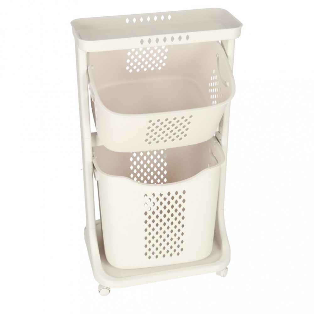 Ikonka Organizator pe roti cu 2 cosuri supraetajate white dimensiune totala 44 x 77.5 x 32 cm