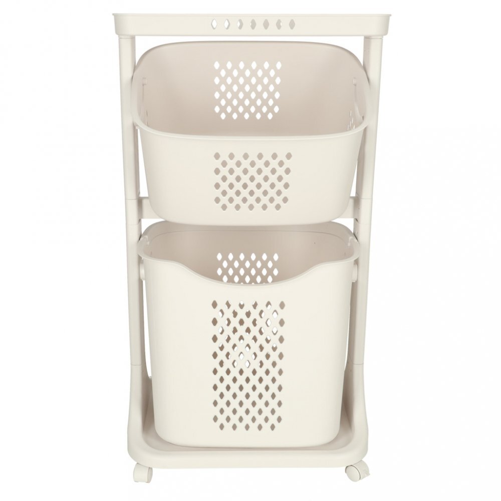 Ikonka Organizator pe roti cu 2 cosuri supraetajate white dimensiune totala 44 x 77.5 x 32 cm