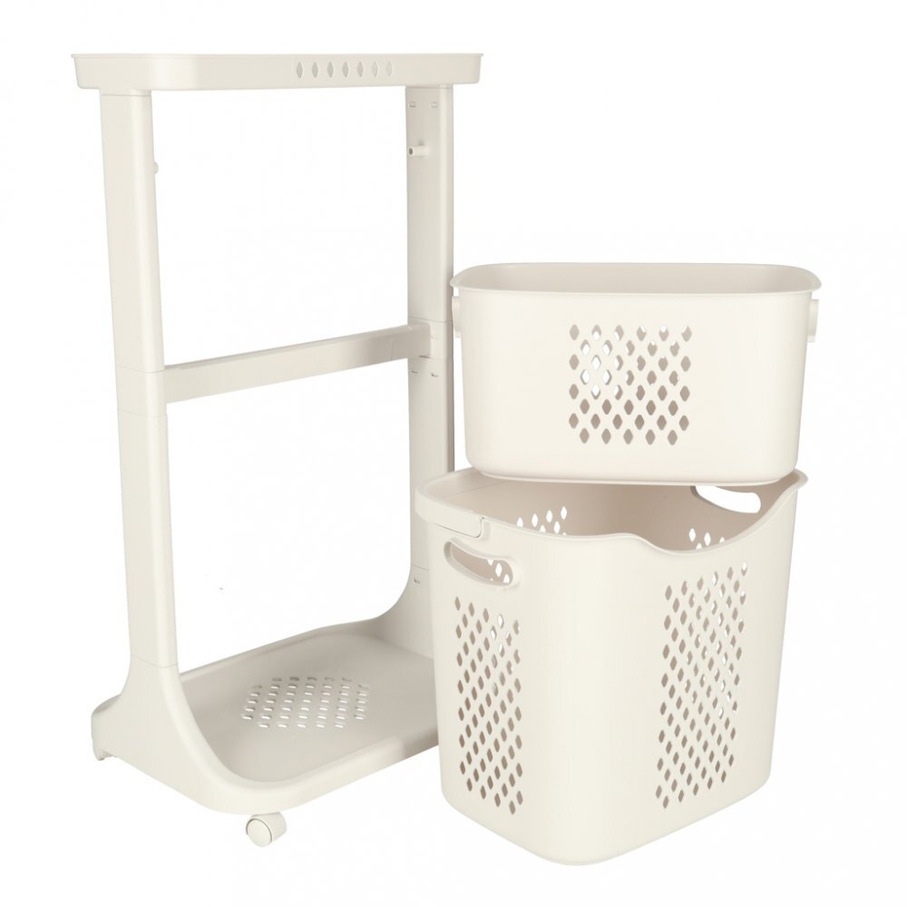 Ikonka Organizator pe roti cu 2 cosuri supraetajate white dimensiune totala 44 x 77.5 x 32 cm