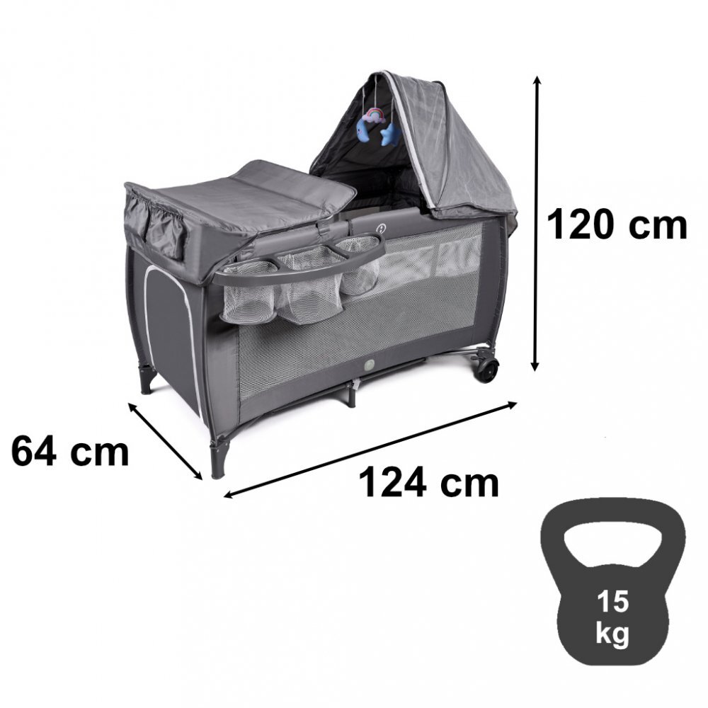 Ikonka Patut de calatorie multifunctional pentru copii pliabil pe doua nivele cadru stabil din aluminiu accesorii incluse cu saltea 60 x 120 x 1cm si geanta de depozitare inclusa