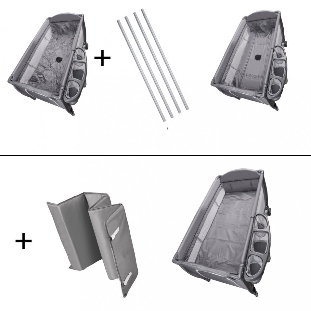 Ikonka Patut de calatorie multifunctional pentru copii pliabil pe doua nivele cadru stabil din aluminiu accesorii incluse cu saltea 60 x 120 x 1cm si geanta de depozitare inclusa