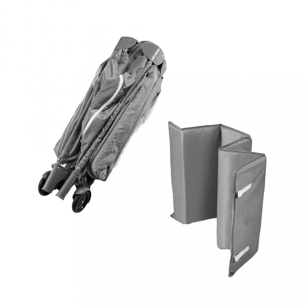Ikonka Patut pliabil de calatorie Grey pentru copii cadru din aluminiu picioare antiderapante si roti cu blocare buzunar lateral pentru depozitare saltea pliabila inclusa
