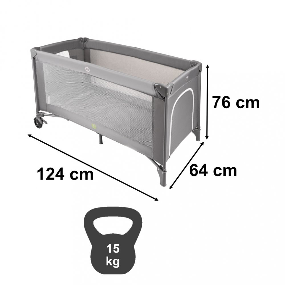 Ikonka Patut pliabil de calatorie Grey pentru copii cadru din aluminiu picioare antiderapante si roti cu blocare buzunar lateral pentru depozitare saltea pliabila inclusa