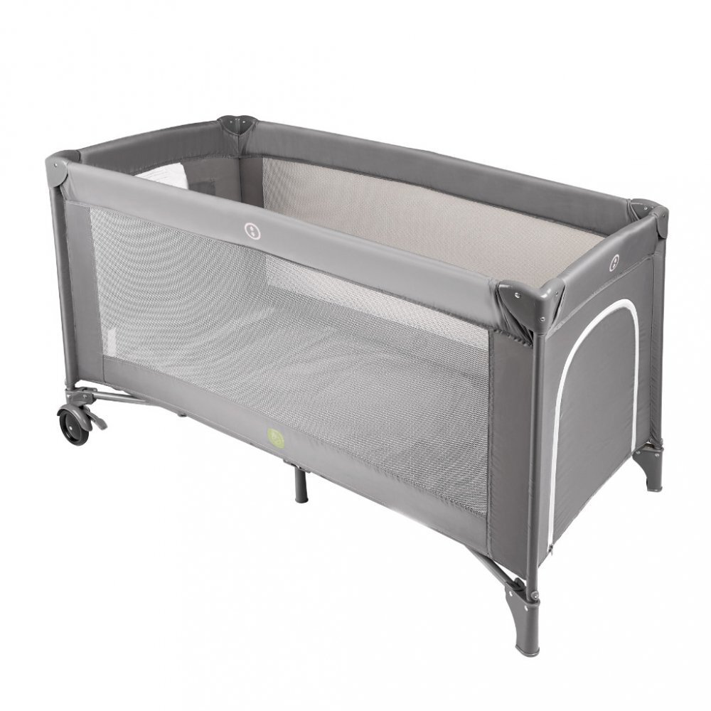 Ikonka Patut pliabil de calatorie Grey pentru copii cadru din aluminiu picioare antiderapante si roti cu blocare buzunar lateral pentru depozitare saltea pliabila inclusa