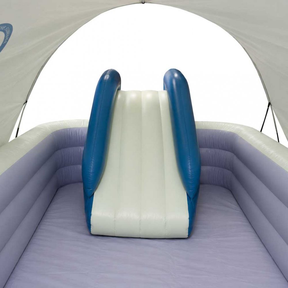 Ikonka Piscina gonflabila de gradina pentru copii BlueGreen din PVC rezisten cu tobogan parasolar impermeabil furtun de drenaj capacitate 1028 L