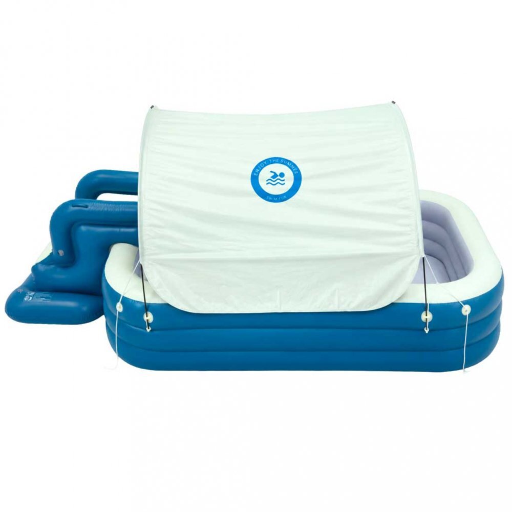 Ikonka Piscina gonflabila de gradina pentru copii BlueGreen din PVC rezisten cu tobogan parasolar impermeabil furtun de drenaj capacitate 1028 L