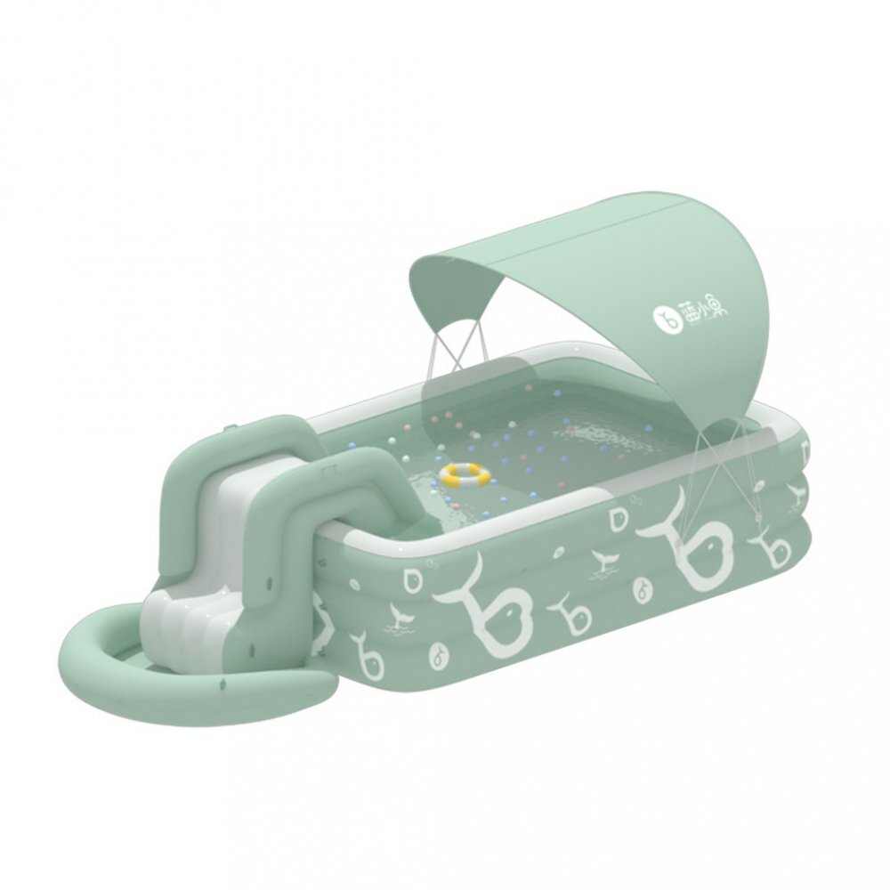 Ikonka Piscina gonflabila de gradina pentru copii cu tobogan baldachin si pompa electrica inclusa dimensiune 262 x 175 x 60 cm