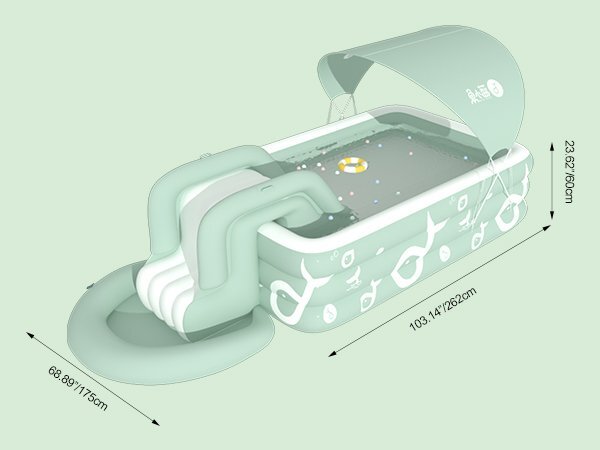 Ikonka Piscina gonflabila de gradina pentru copii cu tobogan baldachin si pompa electrica inclusa dimensiune 262 x 175 x 60 cm
