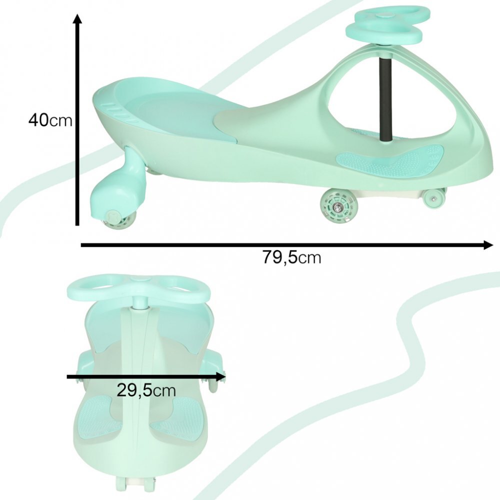 Ikonka Plasmacar gravitational cu LED-uri luminoase Pastel Mint inaltime de la sol pana la sezut 21 cm greutate maxima admisa 50 kg