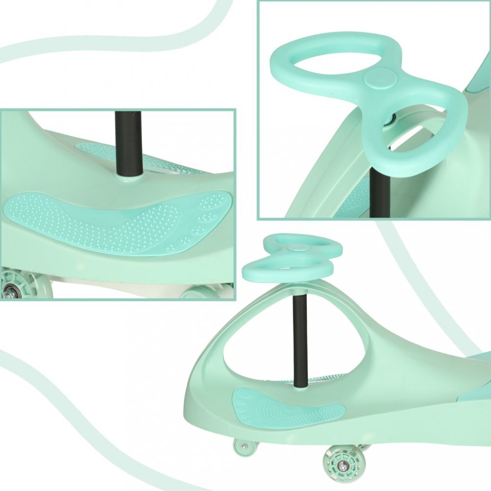 Ikonka Plasmacar gravitational cu LED-uri luminoase Pastel Mint inaltime de la sol pana la sezut 21 cm greutate maxima admisa 50 kg