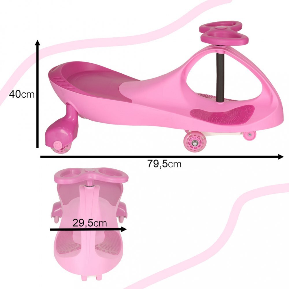 Ikonka Plasmacar gravitational pentru copii cu led-uri luminoase pastel pink inaltime de la sol pana la sezut 21 cm greutate maxima admisa 50 kg