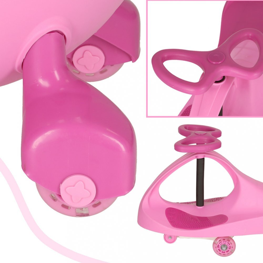 Ikonka Plasmacar gravitational pentru copii cu led-uri luminoase pastel pink inaltime de la sol pana la sezut 21 cm greutate maxima admisa 50 kg