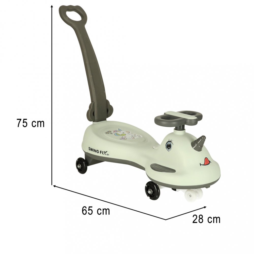Ikonka PlasmaCar Swing FIX S1 cu LED cu maner Gri constructie solida scaun confortabil Roti cu lumini greutate sustinuta 65 kg