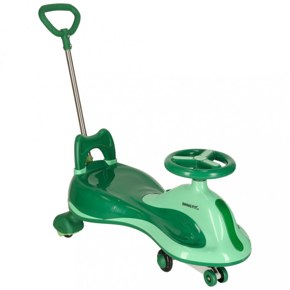Ikonka PlasmaCar SwingFix S2 Green cu maner parentallumini LEDRoti silentioase din cauciucCentura de sigurantade la 3 ani