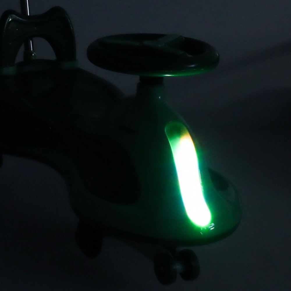Ikonka PlasmaCar SwingFix S2 Green cu maner parentallumini LEDRoti silentioase din cauciucCentura de sigurantade la 3 ani