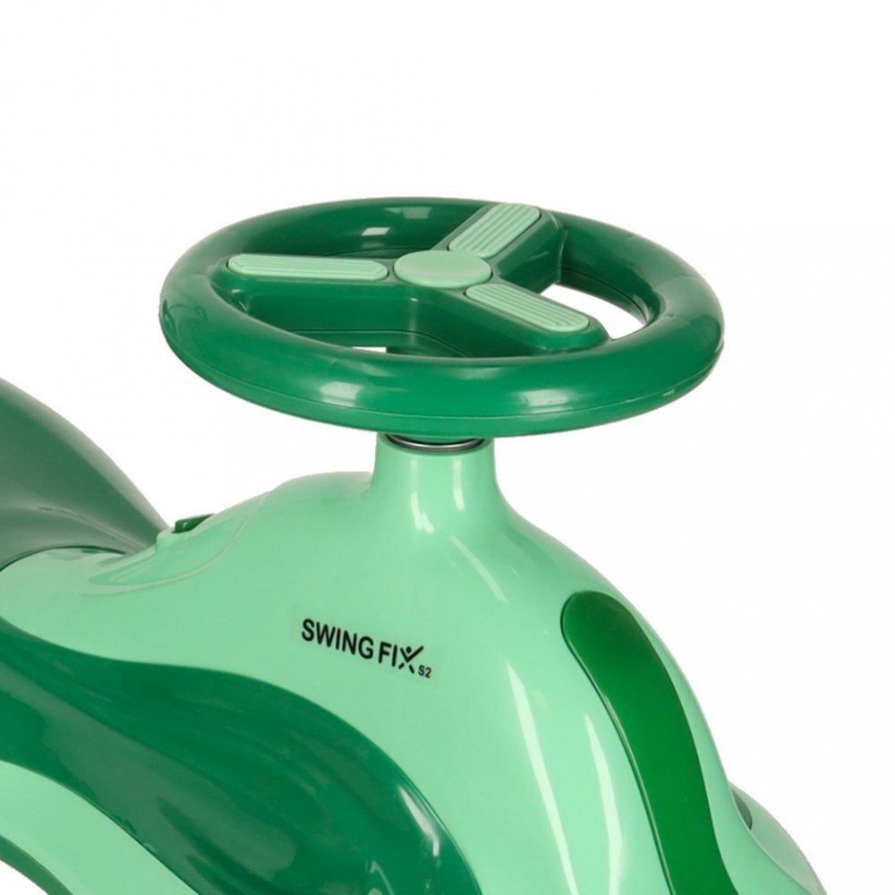 Ikonka PlasmaCar SwingFix S2 Green cu maner parentallumini LEDRoti silentioase din cauciucCentura de sigurantade la 3 ani