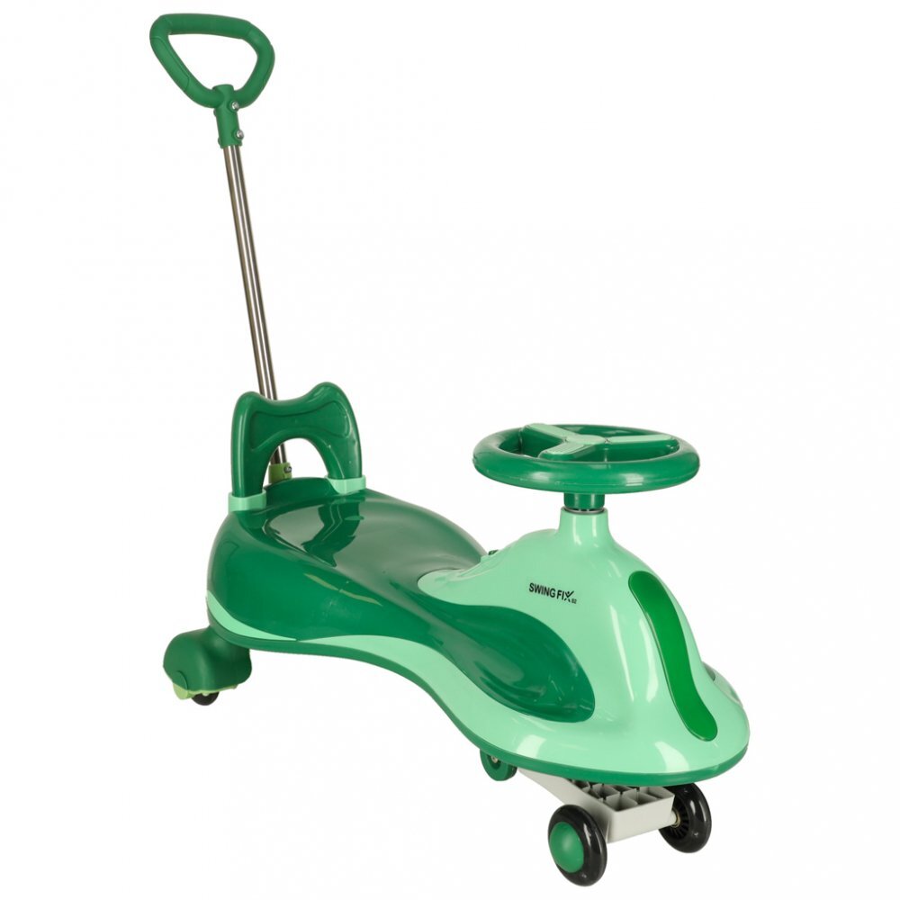 Ikonka PlasmaCar SwingFix S2 Green cu maner parentallumini LEDRoti silentioase din cauciucCentura de sigurantade la 3 ani