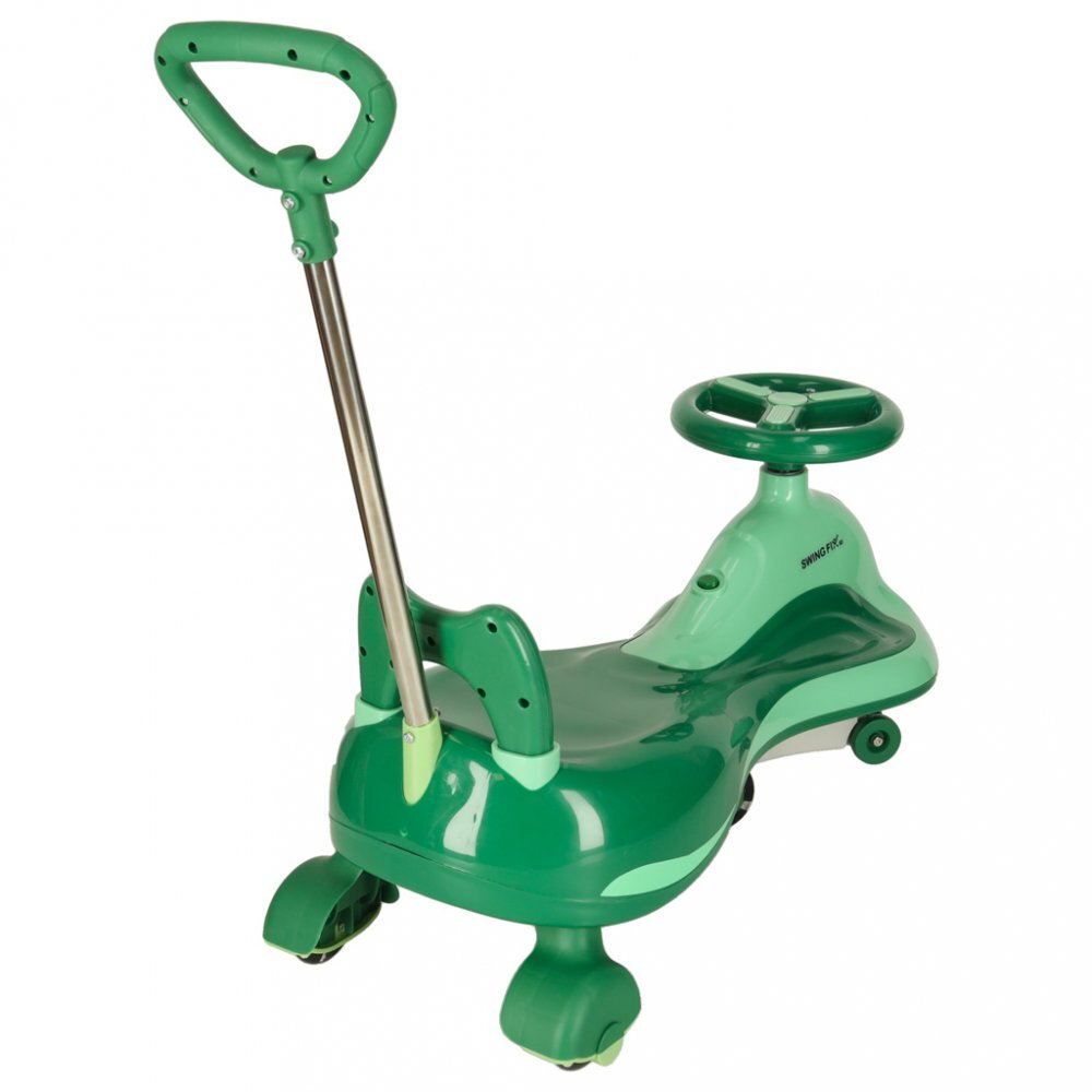 Ikonka PlasmaCar SwingFix S2 Green cu maner parentallumini LEDRoti silentioase din cauciucCentura de sigurantade la 3 ani
