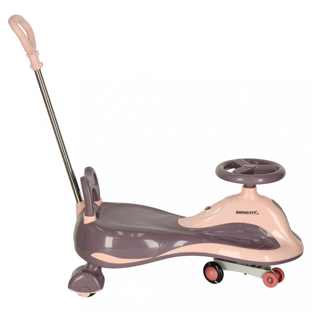 Ikonka PlasmaCar SwingFix S2 Pink cu maner parentallumini LEDRoti silentioase din cauciucCentura de sigurantade la 3 ani