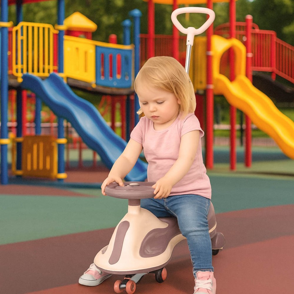 Ikonka PlasmaCar SwingFix S2 Pink cu maner parentallumini LEDRoti silentioase din cauciucCentura de sigurantade la 3 ani