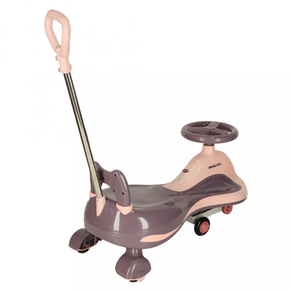 Ikonka PlasmaCar SwingFix S2 Pink cu maner parentallumini LEDRoti silentioase din cauciucCentura de sigurantade la 3 ani