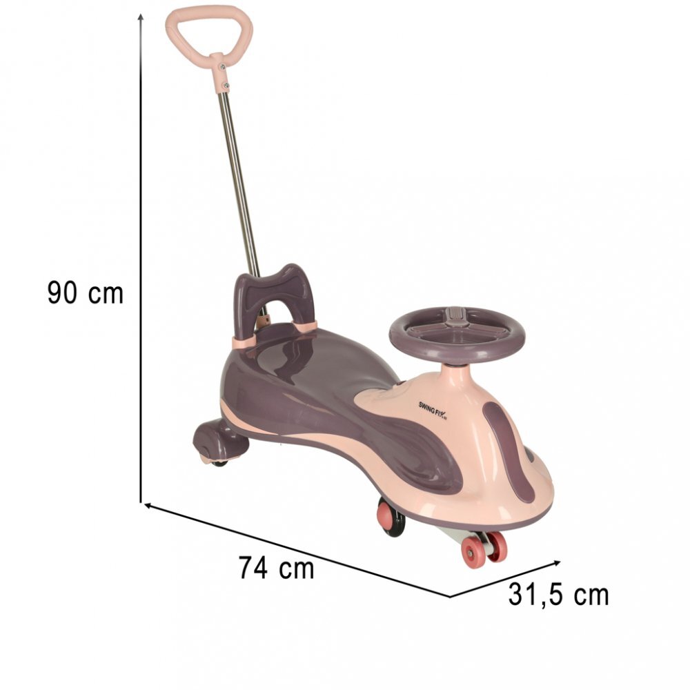 Ikonka PlasmaCar SwingFix S2 Pink cu maner parentallumini LEDRoti silentioase din cauciucCentura de sigurantade la 3 ani