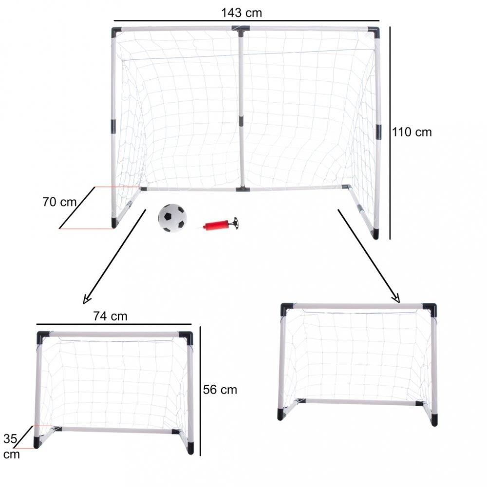 Ikonka Poarta de fotbal pentru copii 2 in 1 cu minge si pompa incluse dimensiune 143 x 110 x 70 cm