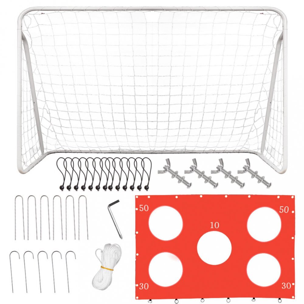 Ikonka Poarta de fotbal si tinta de antrenament 2 in 1 pentru copii portabila cu cadrul din din otel dimensiune 215 x 153 x 76 cm Red