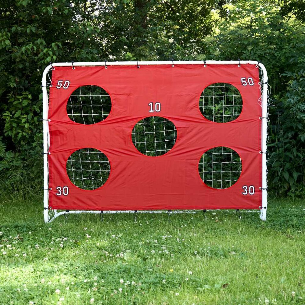 Ikonka Poarta de fotbal si tinta de antrenament 2 in 1 pentru copii portabila cu cadrul din din otel dimensiune 215 x 153 x 76 cm Red