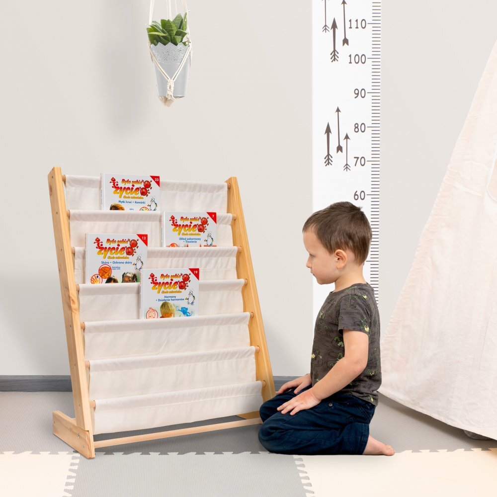 Ikonka Raft organizator de carti pentru copii realizat din lemn dimensiune 79 x 62.5 x 30 cm