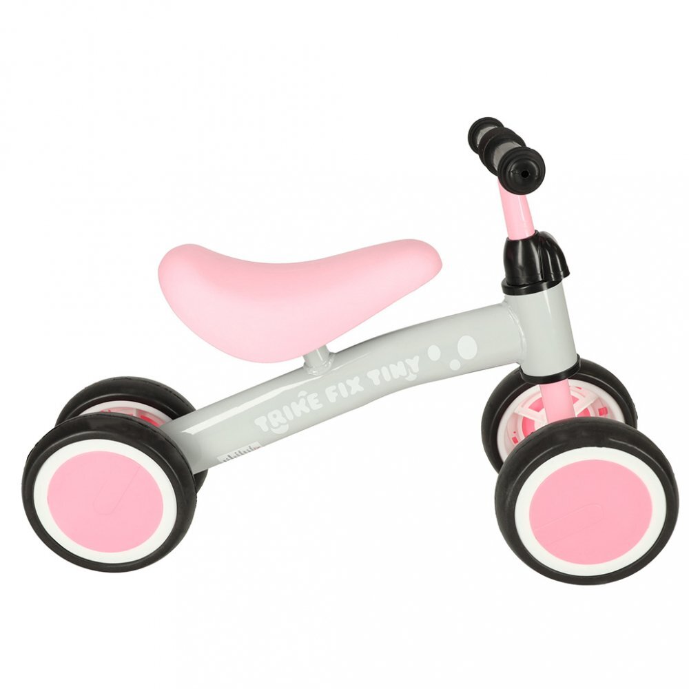 Ikonka Ride-On pentru copii Fix Tiny Roz fara pedale cu 4 roti ghidon reglabil cadru din otel Saua din spuma moale inaltime sezut 27 cm sarcina maxima admisa 30 kg
