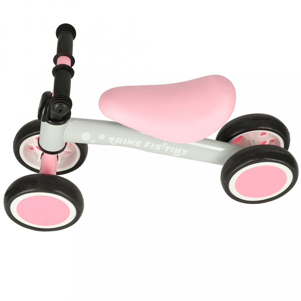 Ikonka Ride-On pentru copii Fix Tiny Roz fara pedale cu 4 roti ghidon reglabil cadru din otel Saua din spuma moale inaltime sezut 27 cm sarcina maxima admisa 30 kg