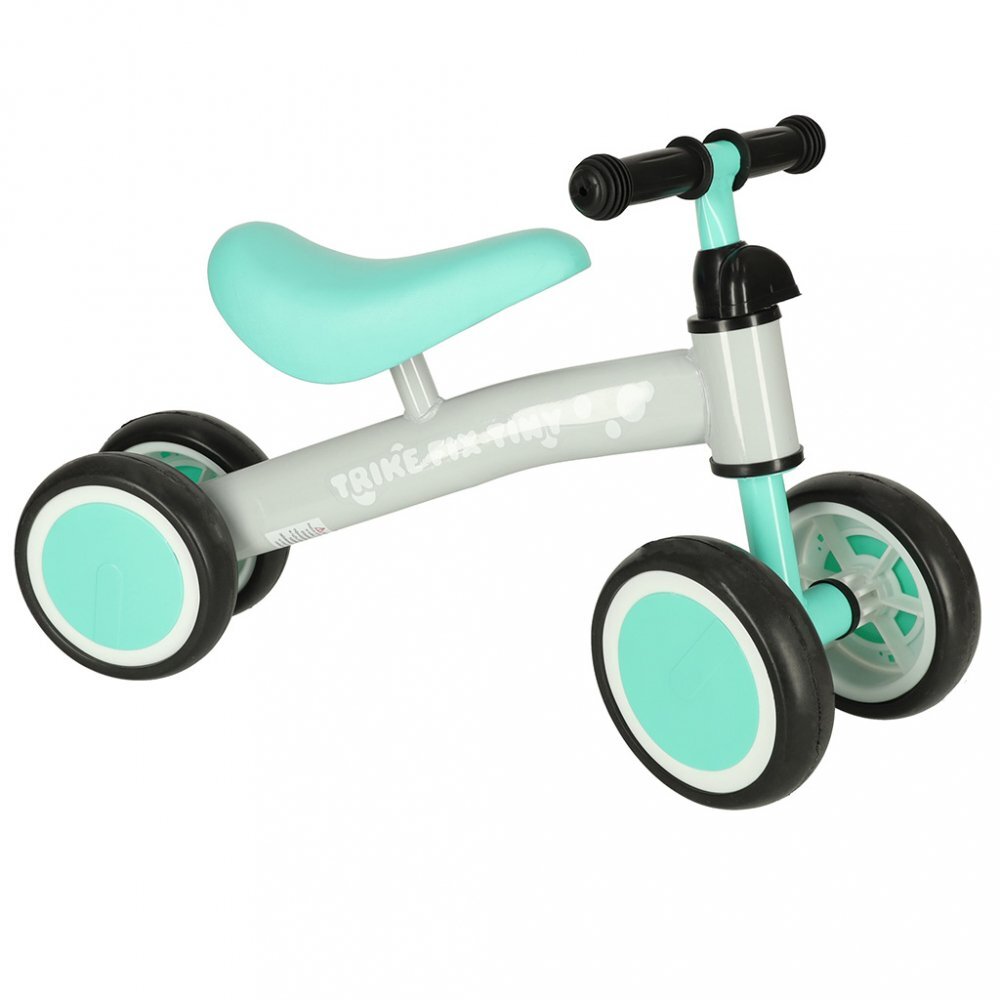 Ikonka Ride-On pentru copii Fix Tiny Verde menta fara pedale cu 4 roti ghidon reglabil cadru din otel Saua din spuma moale inaltime sezut 27 cm sarcina maxima admisa 30 kg