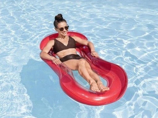 Ikonka Saltea gonflabila pentru plaja si piscina cu Spatar si Cotiere 2 camere de aer independente si plasa 159 x 77 cm sarcina maxima 90 kg Red