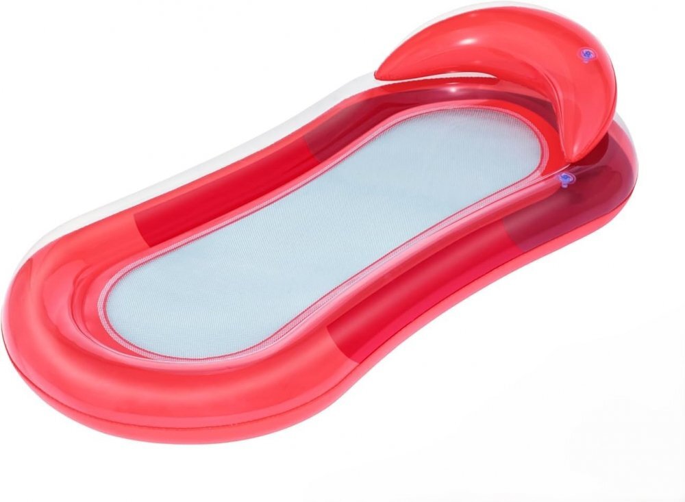 Ikonka Saltea gonflabila pentru plaja si piscina cu Spatar si Cotiere 2 camere de aer independente si plasa 159 x 77 cm sarcina maxima 90 kg Red