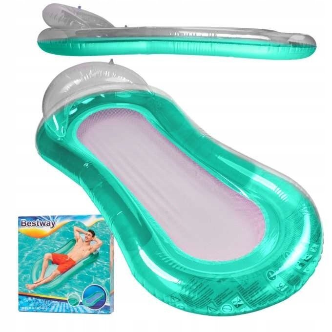 Ikonka Saltea gonflabila pentru plaja si piscina cu Spatar si Cotiere 2 camere de aer independente si plasa 159 x 77 cm sarcina maxima 90 kg Turcoaz