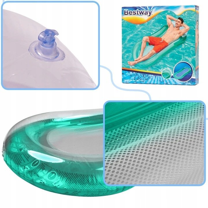 Ikonka Saltea gonflabila pentru plaja si piscina cu Spatar si Cotiere 2 camere de aer independente si plasa 159 x 77 cm sarcina maxima 90 kg Turcoaz