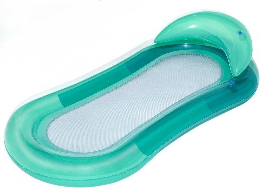 Ikonka Saltea gonflabila pentru plaja si piscina cu Spatar si Cotiere 2 camere de aer independente si plasa 159 x 77 cm sarcina maxima 90 kg Turcoaz