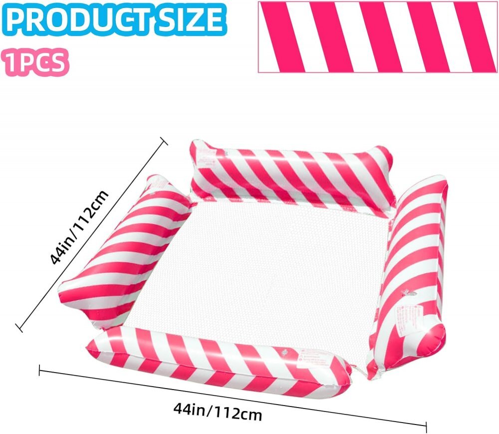 Ikonka Saltea gonflabila pentru plaja si piscina tip hamac cu 4 camere gonflabile pana la 120 kg dimensiune 112 x 112 cm Pink