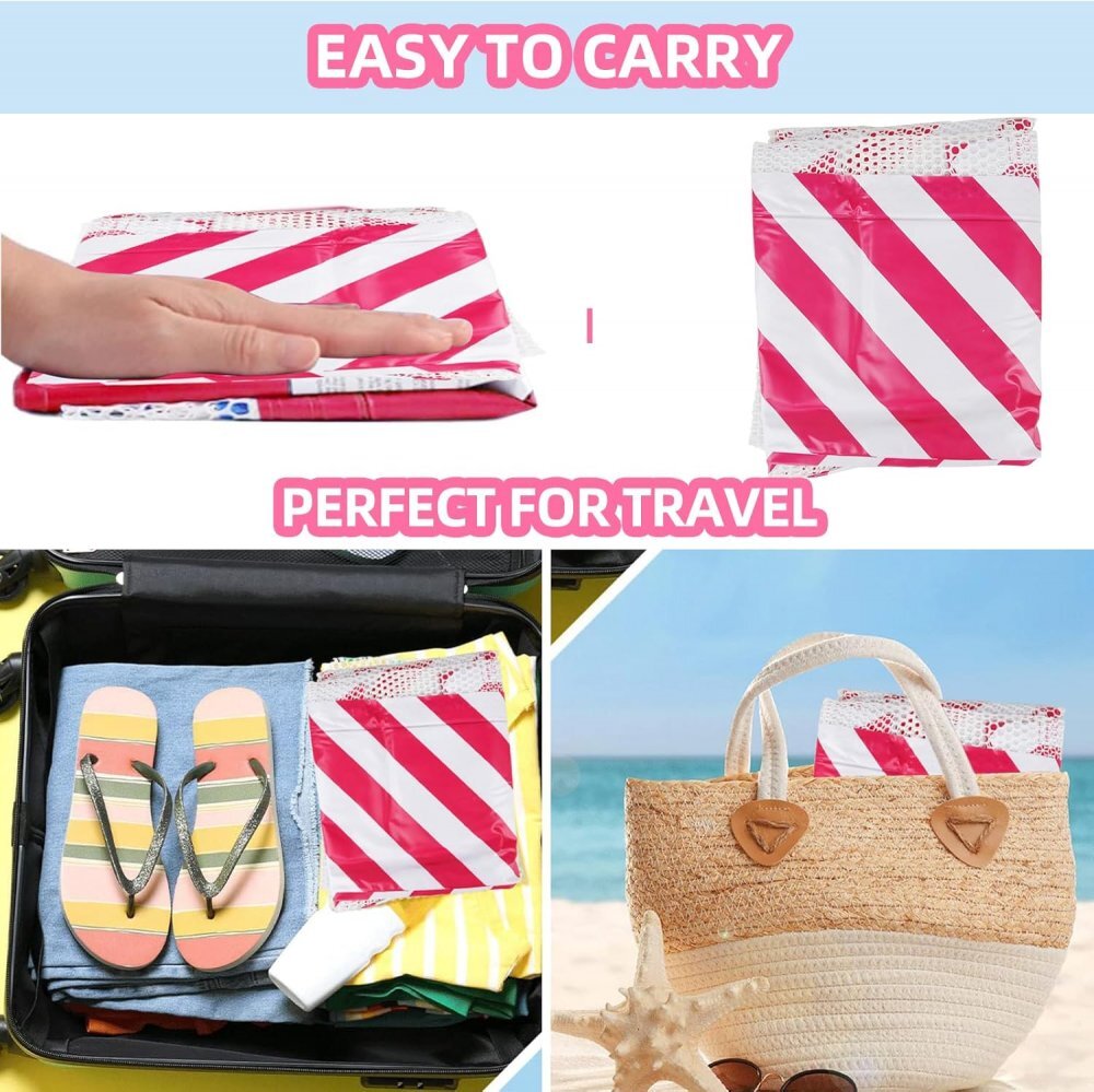 Ikonka Saltea gonflabila pentru plaja si piscina tip hamac cu 4 camere gonflabile pana la 120 kg dimensiune 112 x 112 cm Pink