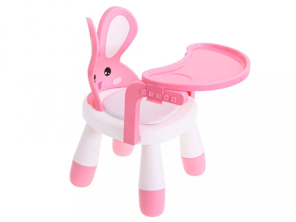 Ikonka Scaun de masa pentru copii 2 in 1 cu tavila reglabila si detasabila sarcina maxima 26 kg dimensiune 31 x 45cm Little Bunny Roz