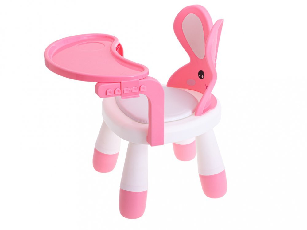 Ikonka Scaun de masa pentru copii 2 in 1 cu tavila reglabila si detasabila sarcina maxima 26 kg dimensiune 31 x 45cm Little Bunny Roz